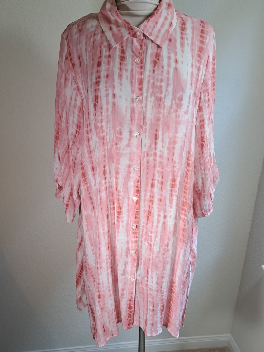 Indigo Rose Pink Tie-Dye Button Front Shirt Dress Bathing Suit Cover Up Size 2X - Picture 2 of 12